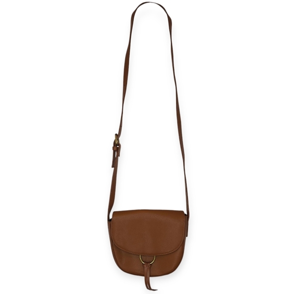 JJ WINTERS Ivy Crossbody Mini Saddle Bag Cognac Genuine Leather Gold Ring Women - Picture 2 of 15